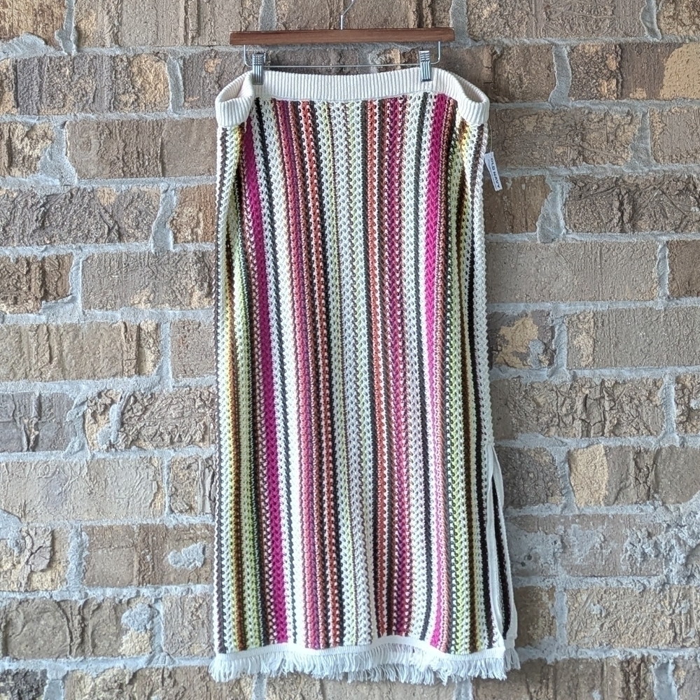 NWT Old Navy Open-Stitch Midi Skirt Crochet Multi Stripe Size XL